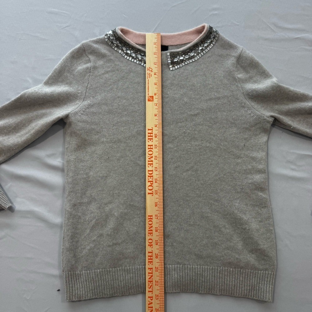 J. Crew Collection Grey Italian Cashmere Sweater Gem Embellished Collar Medium‎ - Picture 5 of 6